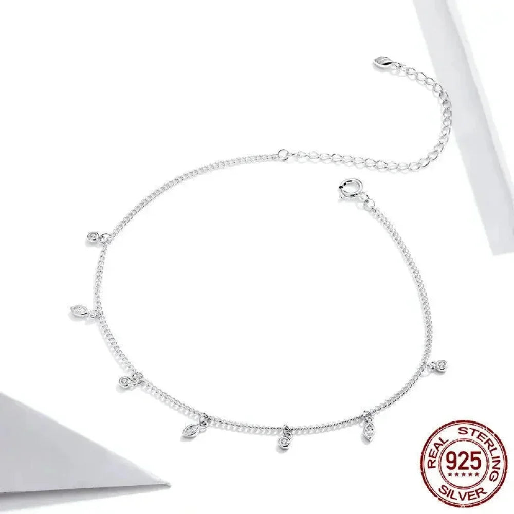 Authentic 925 Sterling Silver Minimalism Tassel Chain Anklet for Women