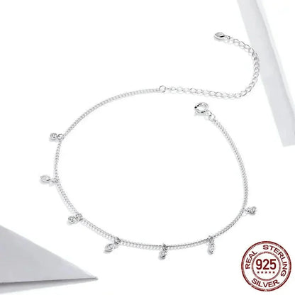 Authentic 925 Sterling Silver Minimalism Tassel Chain Anklet for Women