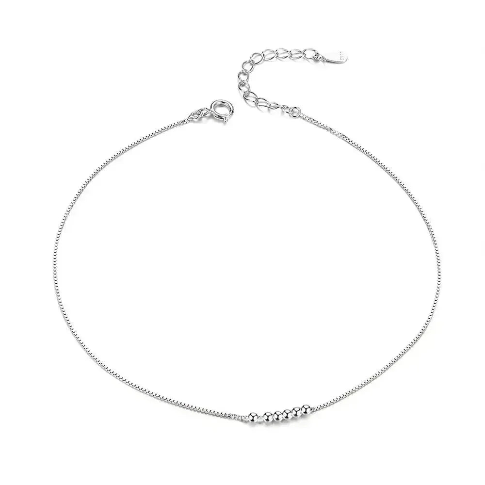 Simple Essential Bead Link Anklets - 925 Sterling Silver Bracelet For Foot Jewelry