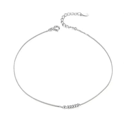 Simple Essential Bead Link Anklets - 925 Sterling Silver Bracelet For Foot Jewelry