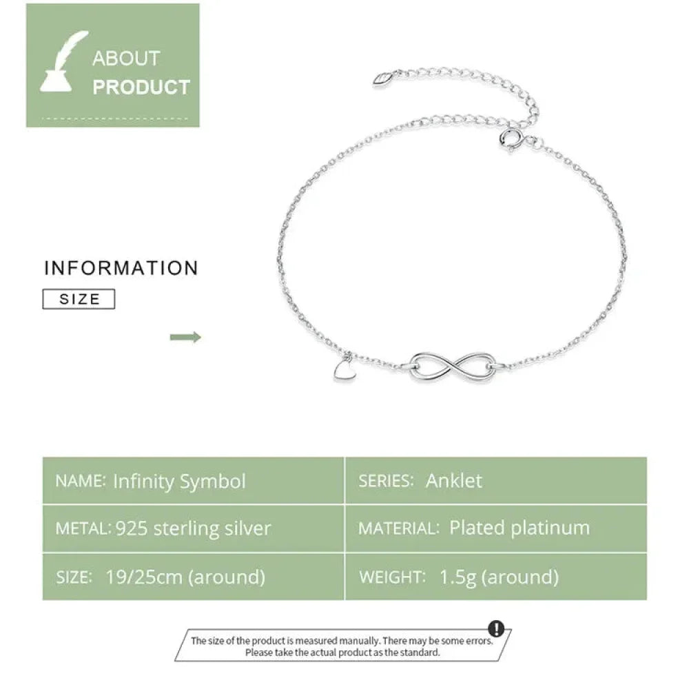 Elegant 925 Sterling Silver Infinity Chain Anklet - Trendy Summer Foot Jewelry