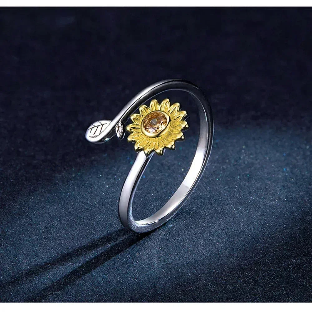 925 Sterling Silver 18K Gold Sunflower Open Ring