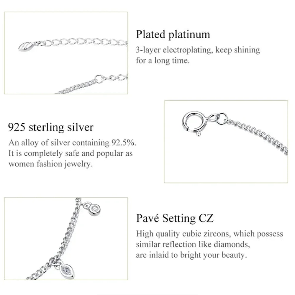 Authentic 925 Sterling Silver Minimalism Tassel Chain Anklet for Women