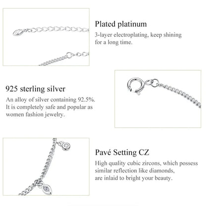 Authentic 925 Sterling Silver Minimalism Tassel Chain Anklet for Women