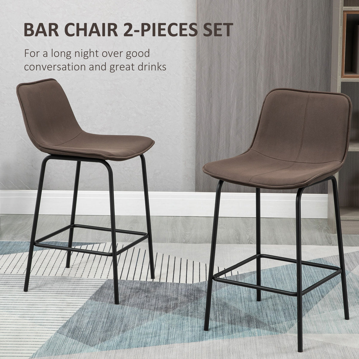 Bar Stools Set of 2, Upholstered Counter Height Bar Chairs, Kitchen Stools with Steel Legs
