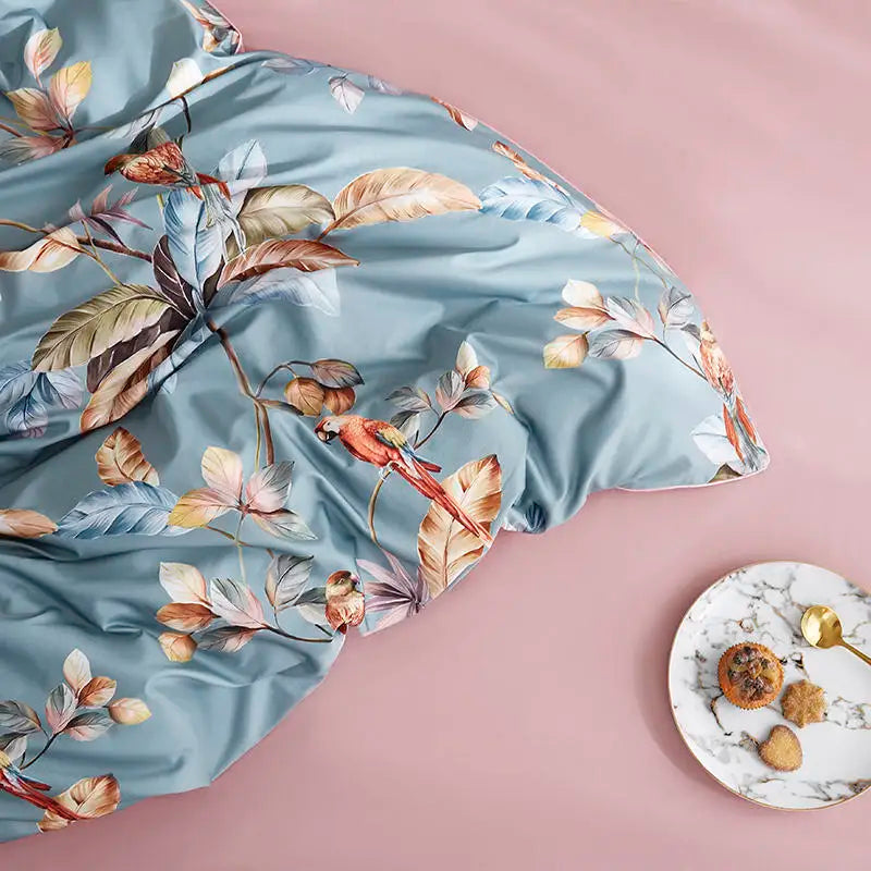 Eden 600 TC Floral Cotton Duvet Set - Grey/Blush