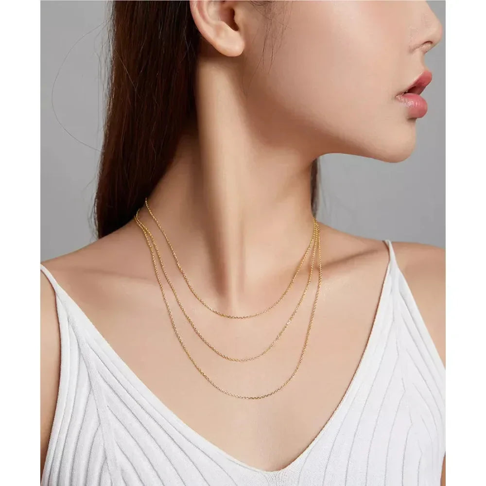 Authentic Gold Color 925 Sterling Silver Basic Cable Chain Necklace - Sca016