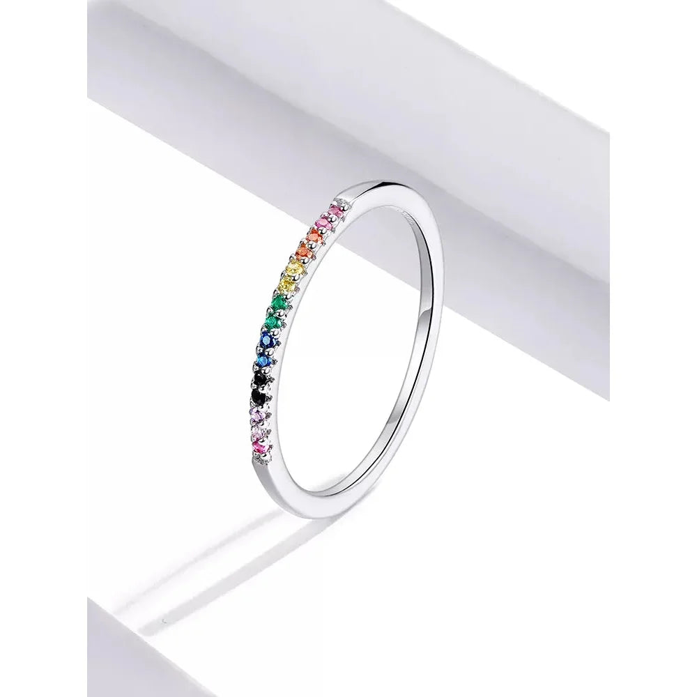 925 Sterling Silver Cz Simulated Diamond Stackable Ring Platinum Plated Eternity Bands For Women
