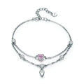 Sterling Silver Double Layer Bracelet with Pink CZ Hearts