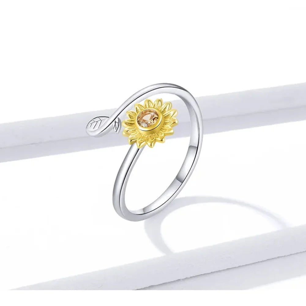 925 Sterling Silver 18K Gold Sunflower Open Ring