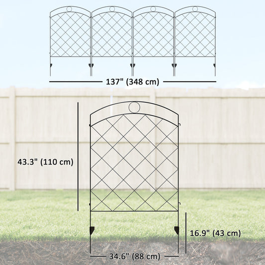 4 Pack Garden Fencing for Yard, Decorative Fence Panels as Animal Barrier and Flower Edging, Circle, Black