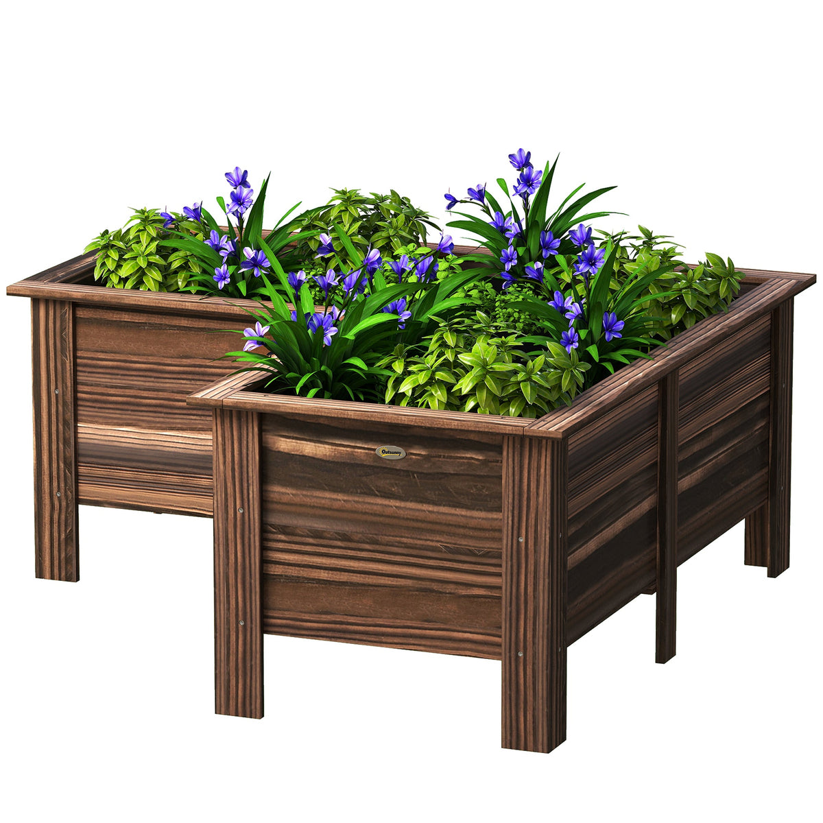 Raised Garden Bed, 47.2" x 47.2" x 19.7" Wooden Elevated Planter Box Outdoor with Legs, for Vegetables, Flowers, Herbs, L-shaped, Natural