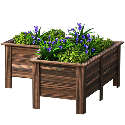 Raised Garden Bed, 47.2" x 47.2" x 19.7" Wooden Elevated Planter Box Outdoor with Legs, for Vegetables, Flowers, Herbs, L-shaped, Natural