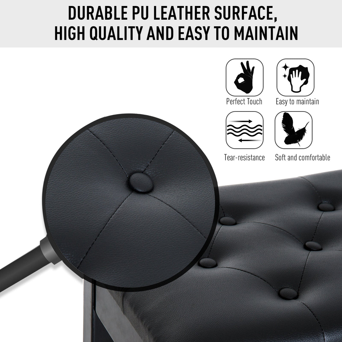 30" Piano Bench with Padded Cushion and Storage, Faux Leather Keyboard Bench with Solid Wood Legs, Black