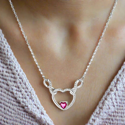 Heartfelt Sterling Silver Pendant Necklace With Pink Gemstone