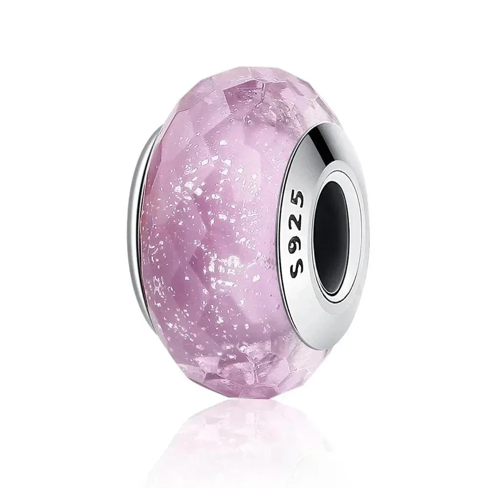 925 Sterling Silver Pink Flower Murano Glass Beads - Diy Bracelet Charms For A Festive Touch (Scz001)