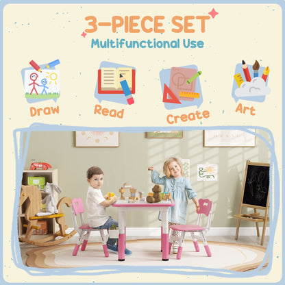 3 Pieces Toddler Table and Chair Set, Height Adjustable Kids Table and Chair Set w/ Storage, for Playroom Grey