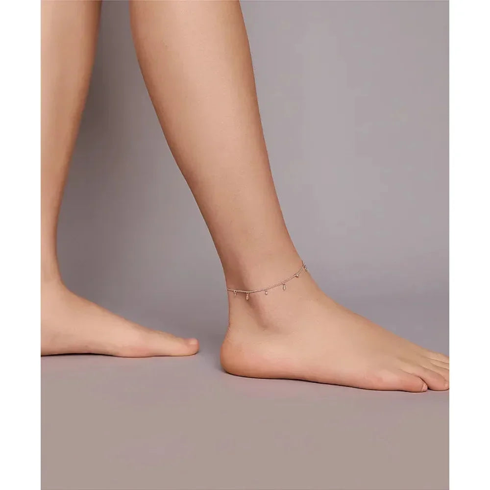 Authentic 925 Sterling Silver Minimalism Tassel Chain Anklet for Women