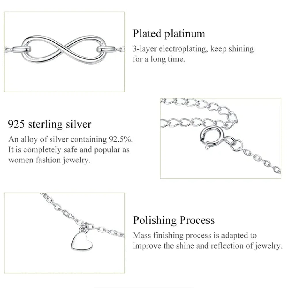Elegant 925 Sterling Silver Infinity Chain Anklet - Trendy Summer Foot Jewelry