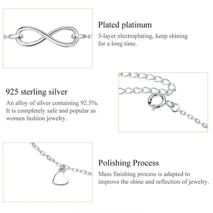 Elegant 925 Sterling Silver Infinity Chain Anklet - Trendy Summer Foot Jewelry
