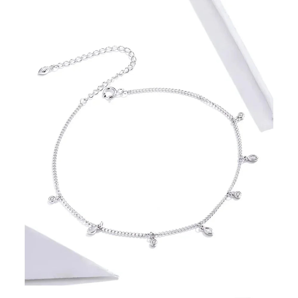 Authentic 925 Sterling Silver Minimalism Tassel Chain Anklet for Women
