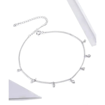 Authentic 925 Sterling Silver Minimalism Tassel Chain Anklet for Women