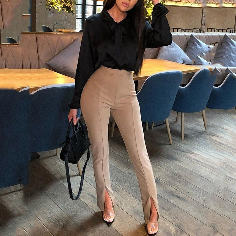 Creased High Waist Dress Pants