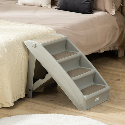 4-Level Portable Dog Stairs, Foldable Dog Steps for Small Dogs, Lightweight Cat Steps, with Nonslip Soft Mats, for High Bed, Sofa, Beige