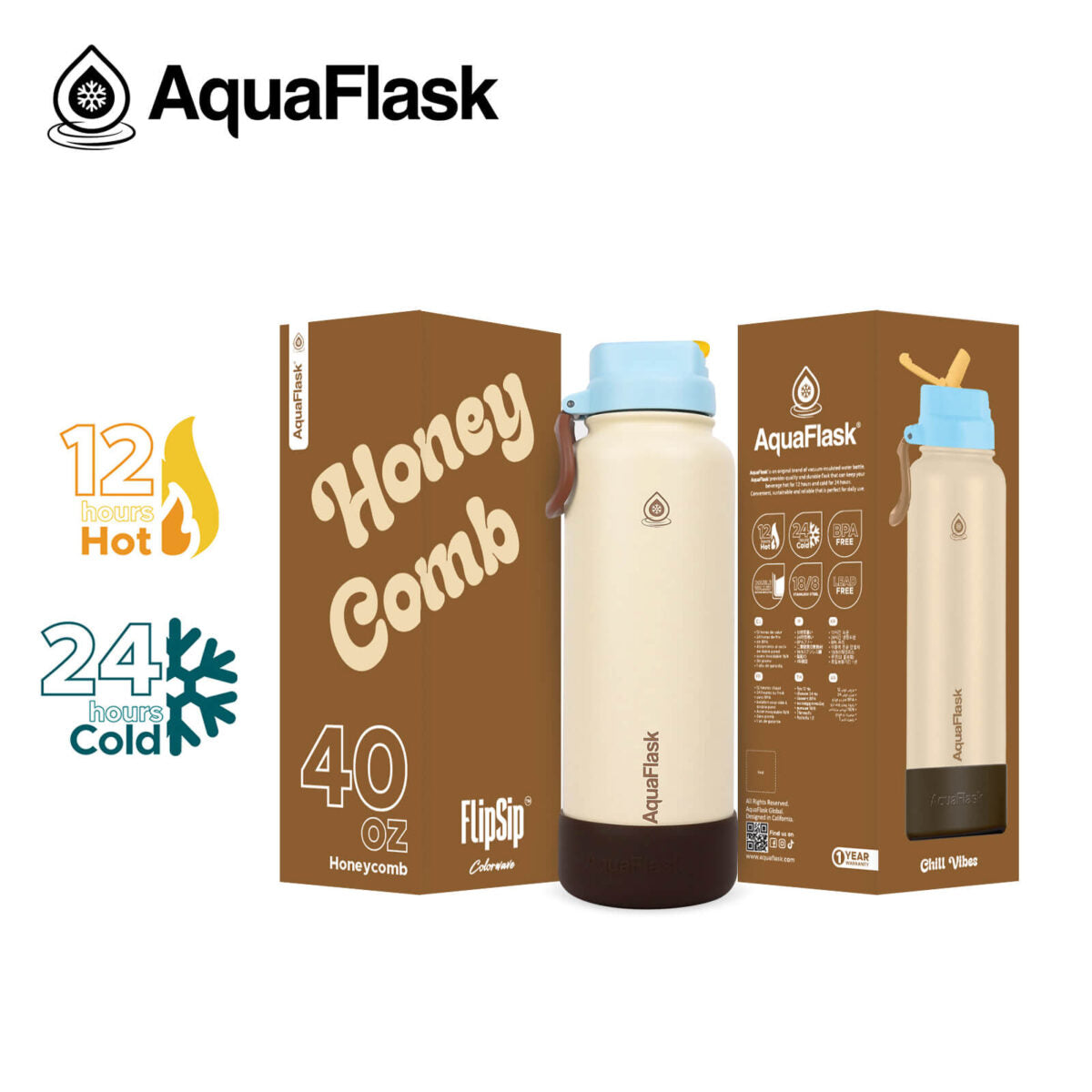 AquaFlask Colorwave 40oz Flip Sip Bottle – Insulated Stainless Steel Water Flask
