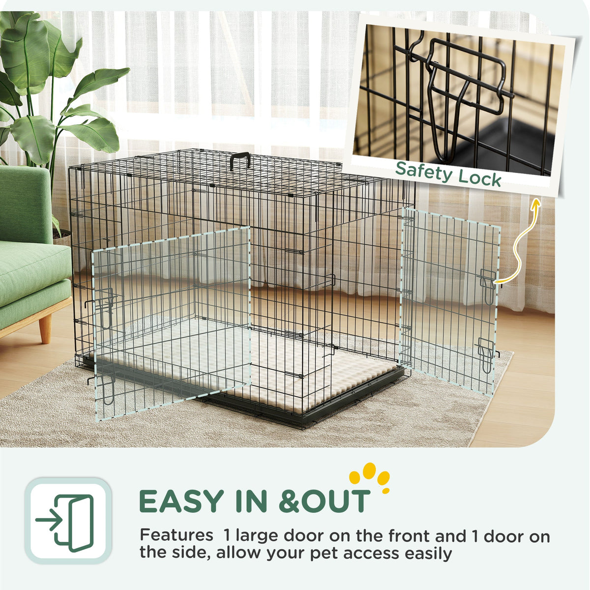 24" Dog Crate with 2 Doors, Folding Metal Dog Cage with Soft Cushion, Removable Tray, Handle for Extra Small Dogs, Black
