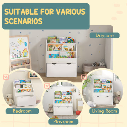 Kids Bookshelf with 3 Tier Display Shelves, Drawer for Nursery, Grey