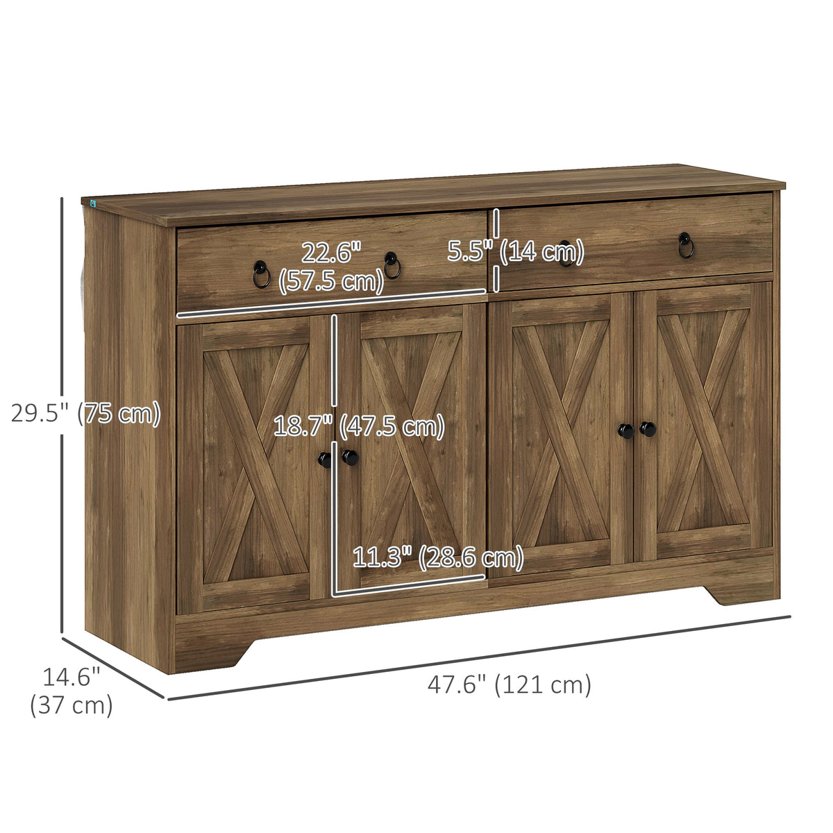 Sideboard Cabinet with 2 Drawers, 4 Barn Doors and 2 Adjustable Shelves, Buffet Table for Living Room, Black