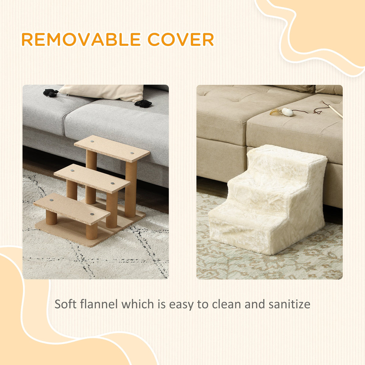 4-Step Dog Ramp for Sofa, Bed, and Couch, with Removable Cover, Light Grey