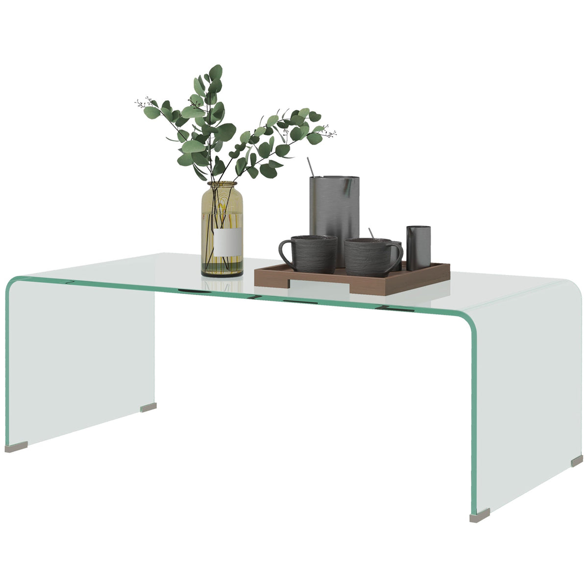Glass Coffee Table, Clear Coffee Table for Living Room, Modern Rectangle Center Table with Safe Rounded Edges