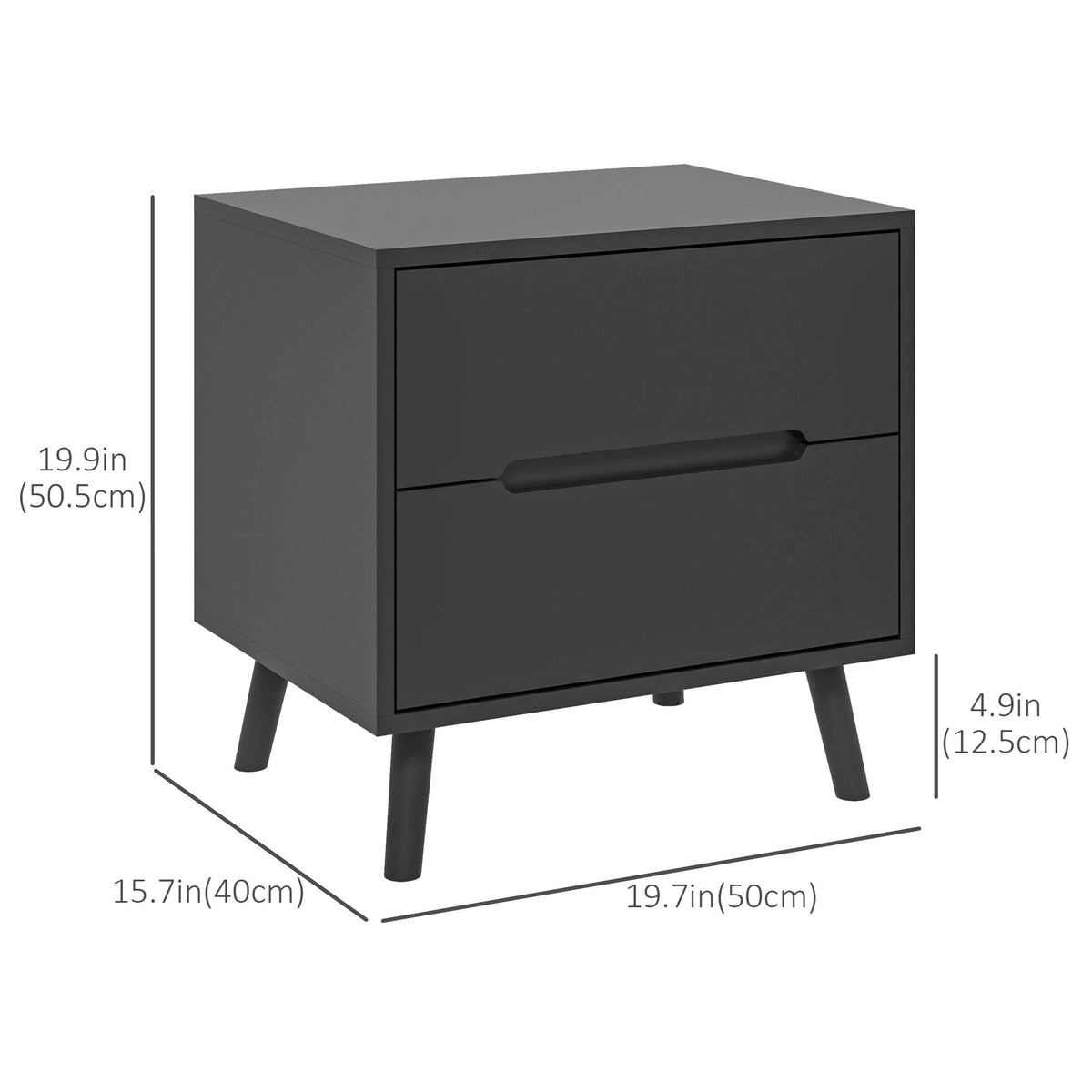 Willow Modern Nightstand/End Table with 2 Drawers-Black
