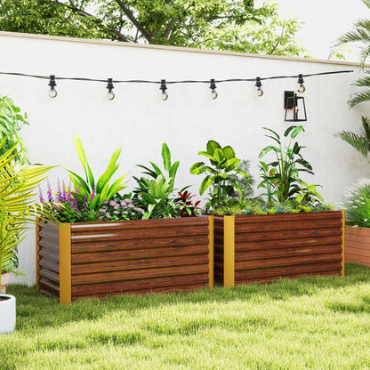 Set of 2 Galvanized Metal Planters for Outdoor Plants, 4' x 2' x 2' Raised Garden Bed, Dark Grey