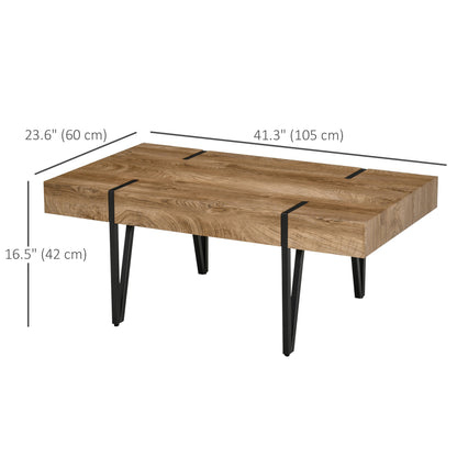 Clayton Rustic Coffee Table with Steel Hairpin Legs-Natural Wood