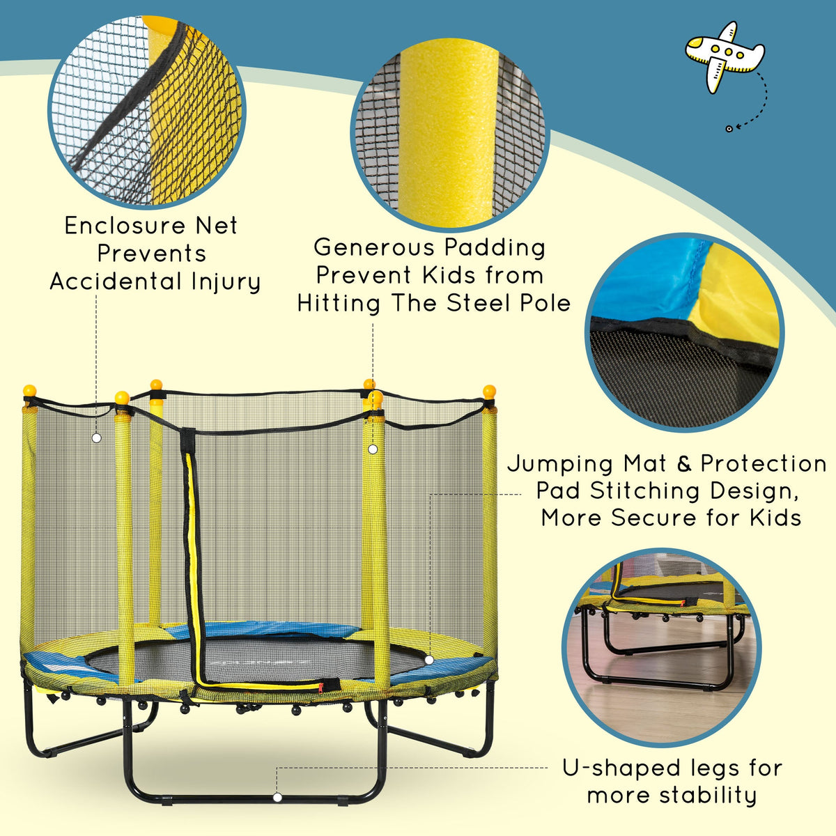 4.6FT Trampoline for Kids with Enclosure Net for Ages 3-6, Indoor Outdoor Use, Black