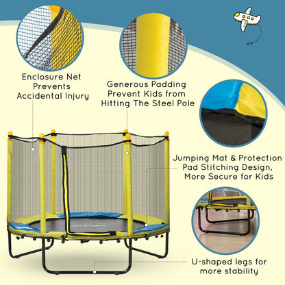 4.6FT Trampoline for Kids with Enclosure Net for Ages 3-6, Indoor Outdoor Use, Black