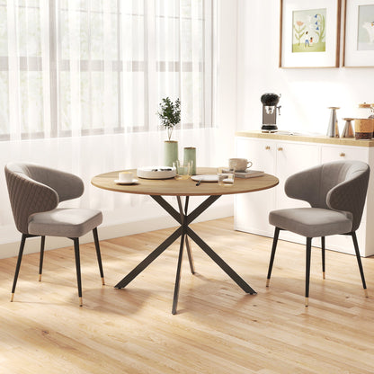 47" Round Kitchen Table for 4, Industrial Dining Table with Steel Legs for Dining Room, Brown and Black