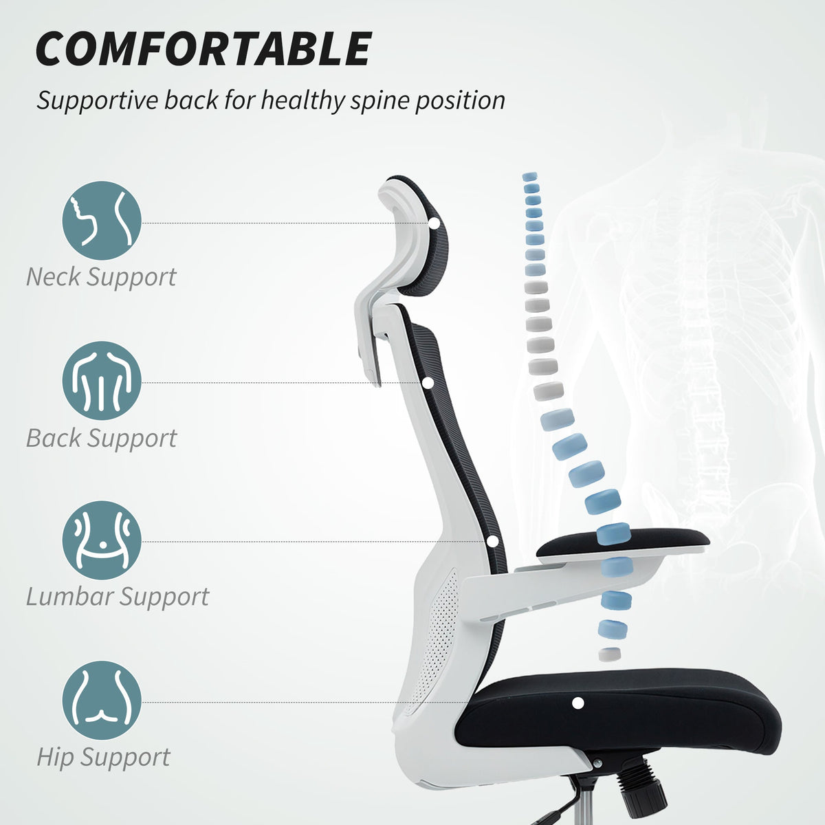 Ergonomic Office Chair, Swivel Desk Chair with Adjustable Lumbar Support, Headrest and Height, Flip-up Armrests, Beige