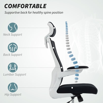 Ergonomic Office Chair, Swivel Desk Chair with Adjustable Lumbar Support, Headrest and Height, Flip-up Armrests, Beige