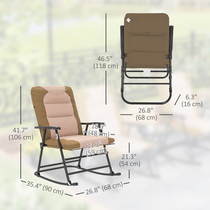 Folding Rocking Chair Set of 2 Padded Rockers with Armrest, Navy Blue