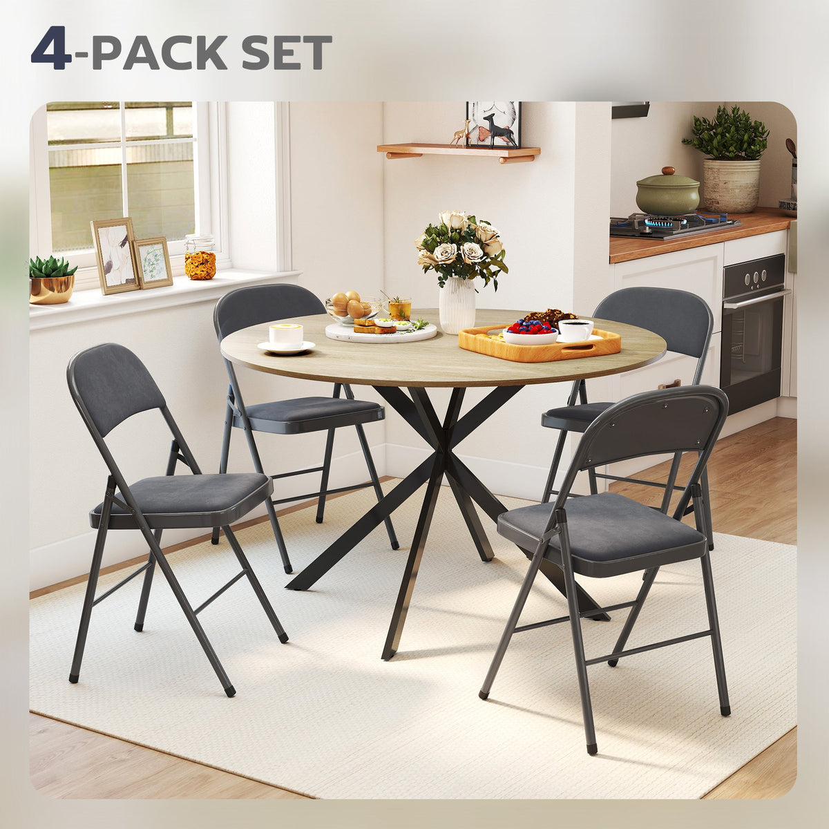 4 Pack Folding Chairs with Padded Seats, Velvet Portable Party Chairs with Steel Frame, Beige