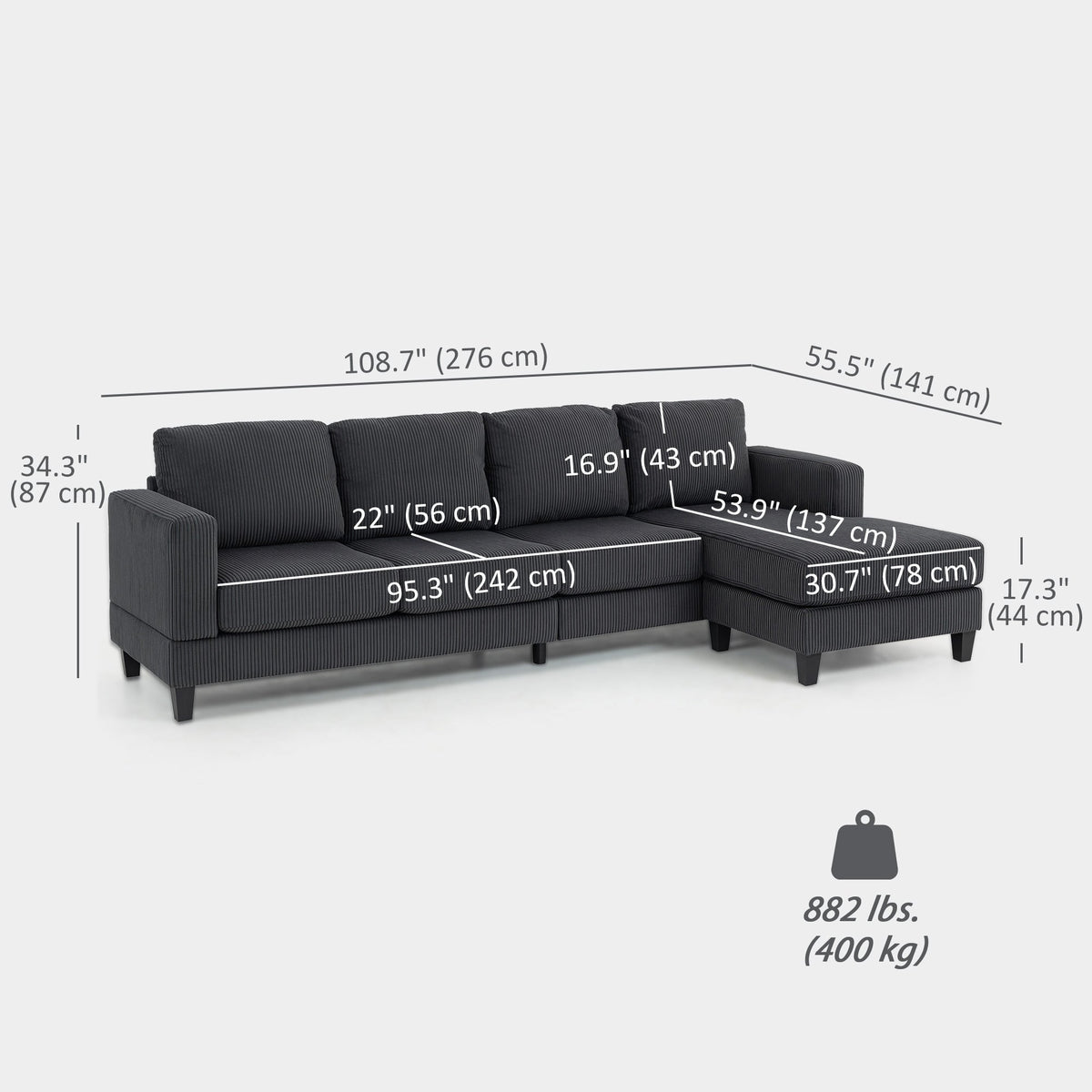 L Shaped Couch, L Shape Sofa with Chaise Lounge and Spring Cushion for Living Room, Bedroom, Beige