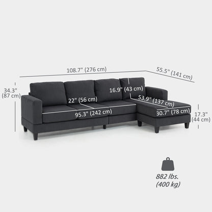 L Shaped Couch, L Shape Sofa with Chaise Lounge and Spring Cushion for Living Room, Bedroom, Beige