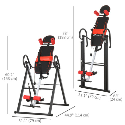 Folding Inversion Table, 20°/40°/60° Adjustable, with Safety Belt and Waist Pad for Back Pain Relief