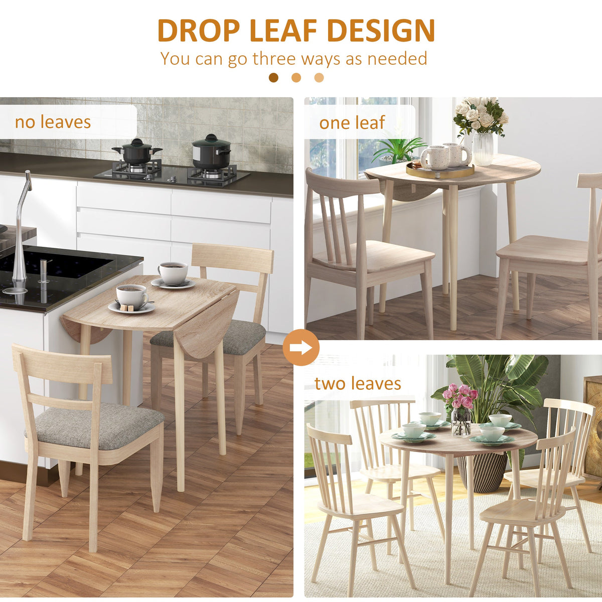 Merrill Round Drop-Leaf/Folding Dining Table for Small Spaces-Oak