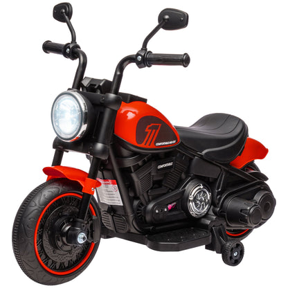 6V Kids Motorcycle with Training Wheels, Foot Pedal, Headlight, Music, Forward/Reverse, Single-Button Start, Blue