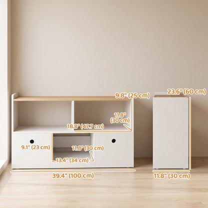 Toy Storage Organizer, Toy Organizers and Storage with 2 Movable Drawers and 3 Cubbies for Playroom, Nursery, White